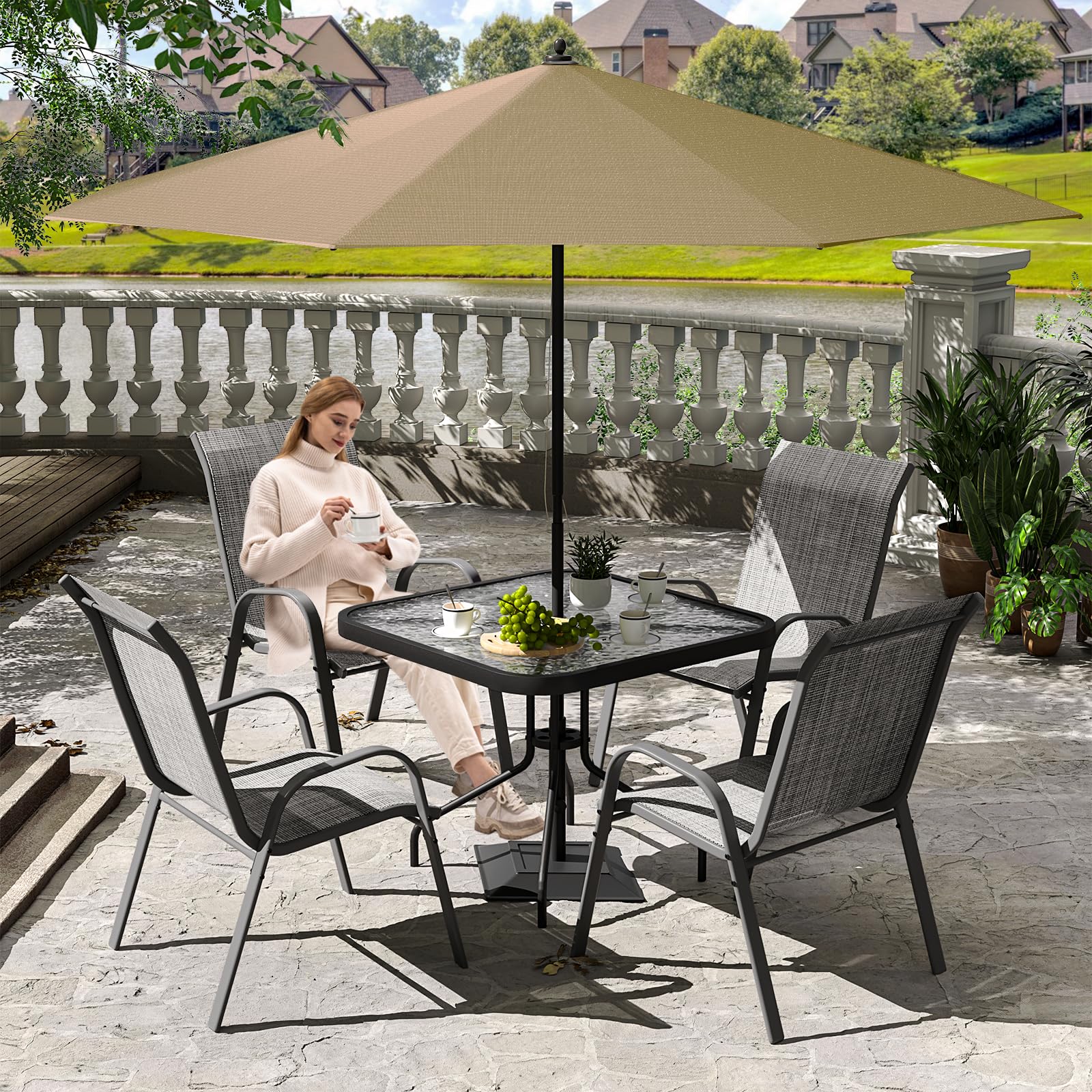 Amopatio Outdoor Dining Set of 5. Patio Table and Chairs Set